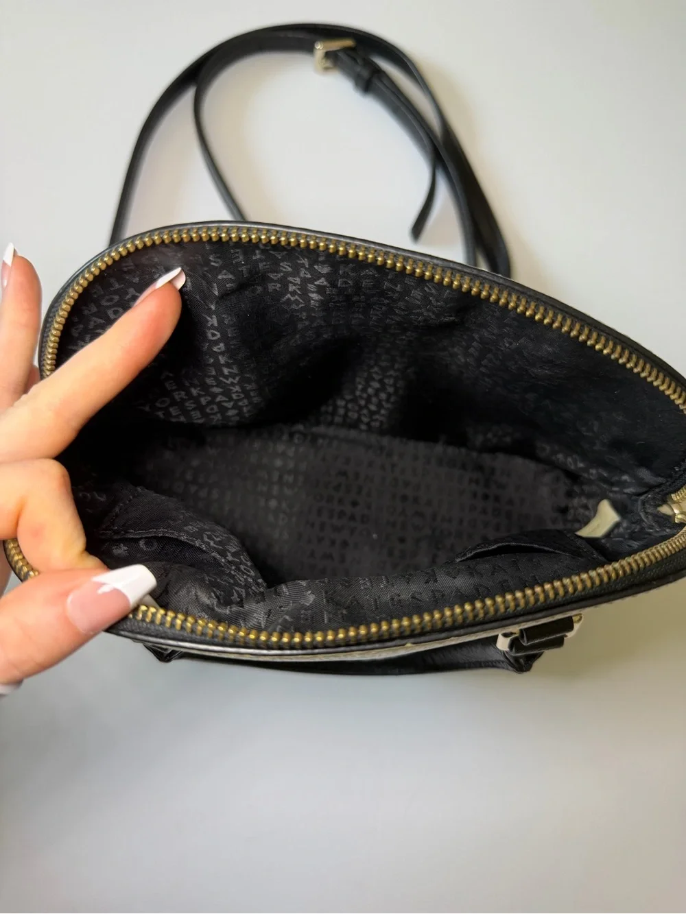 kate spade Cream and Black Woven Dome Satchel with Gold Hardware